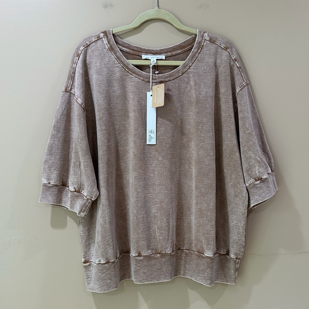 Jane And Delancey Brown Wash Boxy Sweatshirt Drop Shoulder Pullover Knit Top 1X